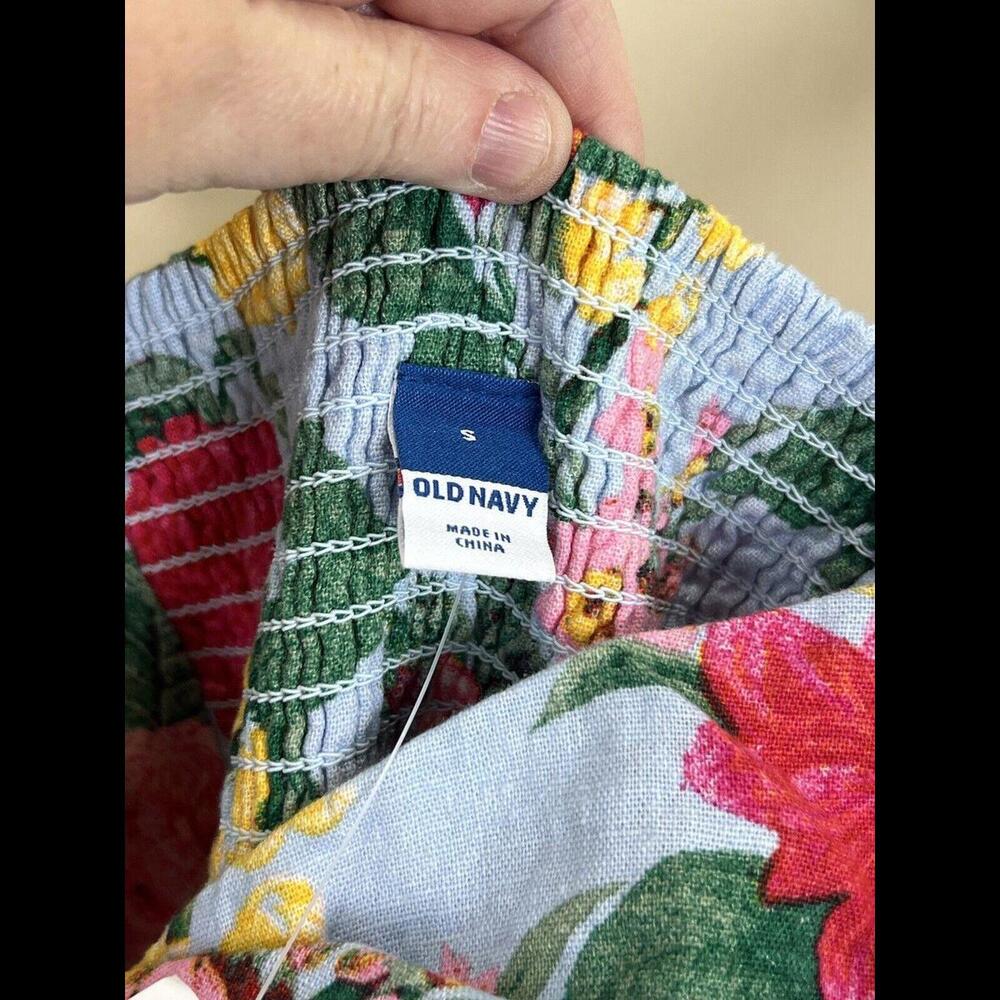Old Navy Jumpsuit Womens S Pink Blue Floral Linen Blend Vacation Tropical - Picture 6 of 13